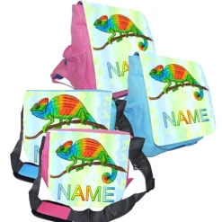 Kindergarten Rucksack oder Tasche Motiv Chamäleon mit Name / personalisierbar / Blau / Rosa