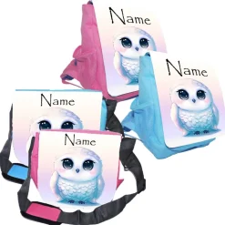 Kindergarten Rucksack oder Tasche Motiv Schneeeule mit Name / personalisierbar / Blau / Rosa