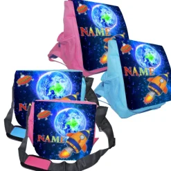 Kindergarten Rucksack oder Tasche Motiv Rakete mit Name / personalisierbar / Blau / Rosa