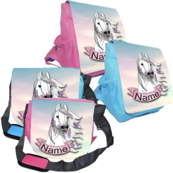 Kindergarten Rucksack oder Tasche Motiv Pferd mit Name / personalisierbar / Blau / Rosa