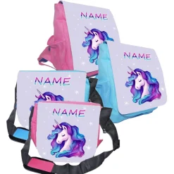Kindergarten Rucksack oder Tasche Motiv Galaxy Einhorn mit Name / personalisierbar / Blau / Rosa