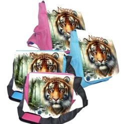 Kindergarten Rucksack oder Tasche Motiv Tiger mit Name / personalisierbar / Blau / Rosa