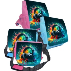 Kindergarten Rucksack oder Tasche Motiv Kopfhörer mit Name / personalisierbar / Blau / Rosa