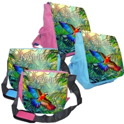Kindergarten Rucksack oder Tasche Motiv Papagei mit Name / personalisierbar / Blau / Rosa