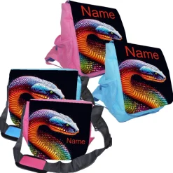 Kindergarten Rucksack oder Tasche Motiv Schlange mit Name / personalisierbar / Blau / Rosa