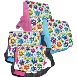 Kindergarten Rucksack oder Tasche Motiv bunte Pfoten mit Name / personalisierbar / Blau / Rosa