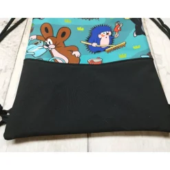 Kindergarten Turnbeutel Maulwurf Pauli petrol– Softshell, 3 Größen, personalisierbar