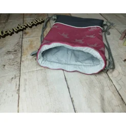 Kindergarten Turnbeutel Pferde Reflektor flieder– Softshell, 3 Größen, personalisierbar