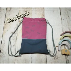 Kindergarten Turnbeutel Pferde Reflektor flieder– Softshell, 3 Größen, personalisierbar