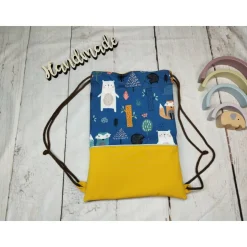 Kindergarten Turnbeutel Waldtiere petrol– Softshell, 3 Größen, personalisierbar