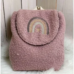 Kindergartenrucksack personalisiert – Boucle Kinderrucksack mit Regenbogenmotiv für Mädchen & Jungen – Kita Rucksack als Geschenk