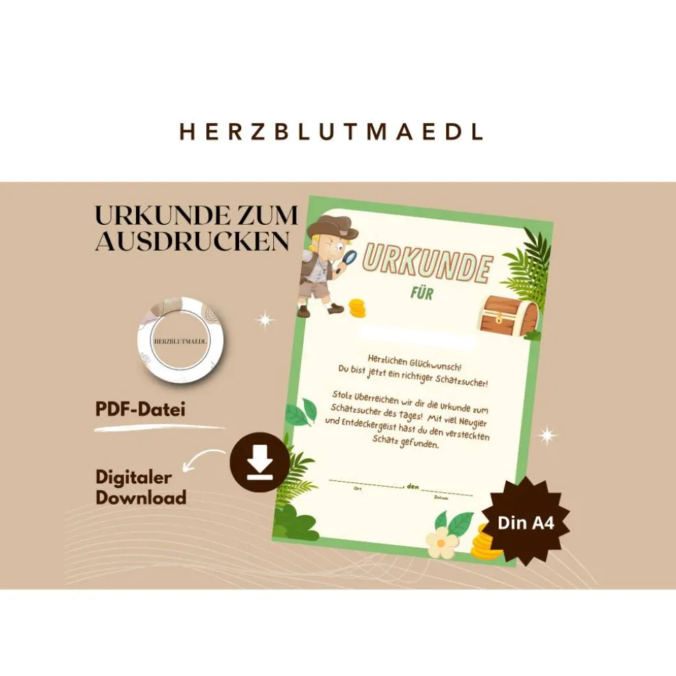 Kindergeburtstag Mitgebsel: Schatzsuche Urkunde A4 – Perfekte Belohnung für kleine Entdecker