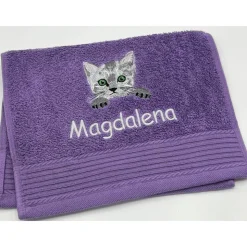 Kinderhandtuch ( 30 x 50 cm ) + Motiv Katzenkopf / Katze (#Nr.61) + Name / Gästehandtuch