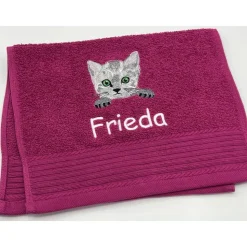Kinderhandtuch ( 30 x 50 cm ) + Motiv Katzenkopf / Katze (#Nr.61) + Name / Gästehandtuch
