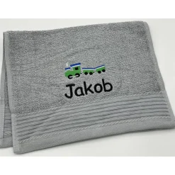 Kinderhandtuch ( 30 x 50 cm ) + Eisenbahn (#Nr.32) + Name / Gästehandtuch