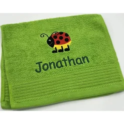 Kinderhandtuch ( 30 x 50 cm ) + Marienkäfer (#Nr.27) + Name / Gästehandtuch