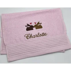 Kinderhandtuch ( 30 x 50 cm ) + Kaninchen (#Nr.78) + Name / Gästehandtuch