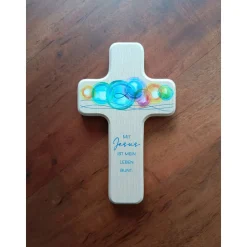 Kinderholzkreuz, Kreuz Holz, Taufe Geschenke -  mit Jesus ist mein Leben bunt