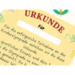 Kinderolympiade Urkunde - Perfektes Mitgebsel oder Auszeichnung für die Kinderparty |Kinderolympiade Spiele