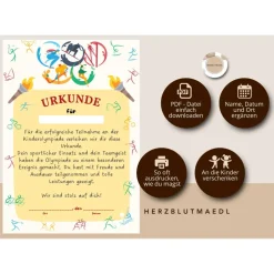 Kinderolympiade Urkunde - Perfektes Mitgebsel oder Auszeichnung für die Kinderparty |Kinderolympiade Spiele