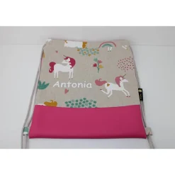 Kinderrucksack / Turnbeutel Einhorn beige / rosé (mit oder ohne Name)