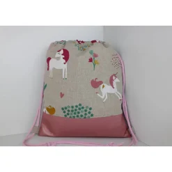 Kinderrucksack / Turnbeutel Einhorn beige / rosé (mit oder ohne Name)