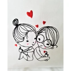 Kissen Freundschaft Paare Liebe Kaffee trinken GESTICKT 30 x 30cm. komplett mit Füllung Hochzeit