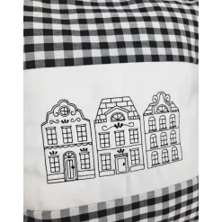 Kissen kariert, Holland Häuser Kissen, Dekokissen, Weihnachten, Motivkissen, mit Stickerei 40x40 cm,