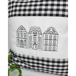 Kissen kariert, Holland Häuser Kissen, Dekokissen, Weihnachten, Motivkissen, mit Stickerei 40x40 cm,