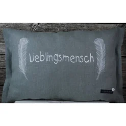 Kissen Lieblingsmensch und Federn bestickt