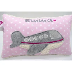 Kissen mit Namen Flugzeug Flugzeuge Namenskissen Pilot Pilotin Kuschelkissen Kindergartenkissen Stewardess