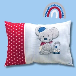Kissen mit Namen Kinderkissen Namenskissen Babykissen Geburtskissen Maus mit Boot personalisiert Geschenk Taufe Geburt