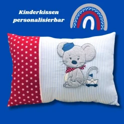 Kissen mit Namen Kinderkissen Namenskissen Babykissen Geburtskissen Maus mit Boot personalisiert Geschenk Taufe Geburt