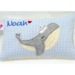Kissen mit Namen, Wal Fisch Namenskissen Taufkissen Kuschelkissen Kindergartenkissen Geburtsgeschenk