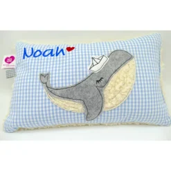 Kissen mit Namen, Wal Fisch Namenskissen Taufkissen Kuschelkissen Kindergartenkissen Geburtsgeschenk