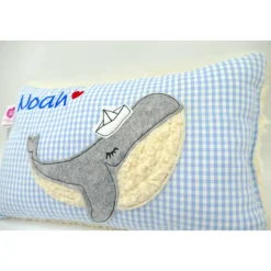 Kissen mit Namen, Wal Fisch Namenskissen Taufkissen Kuschelkissen Kindergartenkissen Geburtsgeschenk