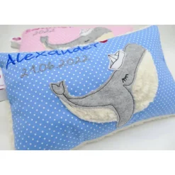 Kissen mit Namen, Wal Fisch Namenskissen Taufkissen Kuschelkissen Kindergartenkissen Geburtsgeschenk
