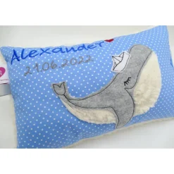 Kissen mit Namen, Wal Fisch Namenskissen Taufkissen Kuschelkissen Kindergartenkissen Geburtsgeschenk