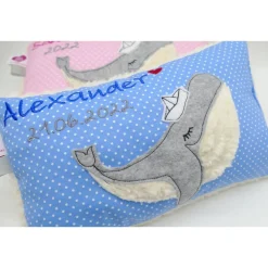 Kissen mit Namen, Wal Fisch Namenskissen Taufkissen Kuschelkissen Kindergartenkissen Geburtsgeschenk