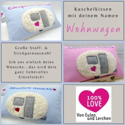 Kissen mit Namen Wohnwagen Camping Namenskissen Taufkissen Kuschelkissen Kindergartenkissen Geburtsgeschenk