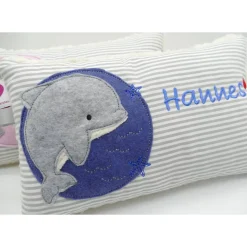 Kissen mit Namen,Delfin Delphin Wal Fisch Namenskissen Taufkissen Kuschelkissen Kindergartenkissen Geburtsgeschenk