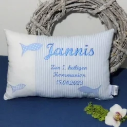 Kissen zur Kommunion oder Konfirmation, Kissen mit Namen, Namenskissen Geschenk für Mädchen und Jungen