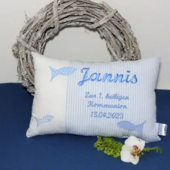 Kissen zur Kommunion oder Konfirmation, Kissen mit Namen, Namenskissen Geschenk, verschiedene Farben möglich