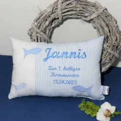 Kissen zur Kommunion oder Konfirmation, Kissen mit Namen, Namenskissen Geschenk, verschiedene Farben möglich