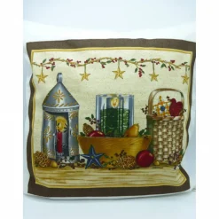 Kissenhülle Weihnachten mit Laterne, Sternen, Tannenzapfen und Girlande