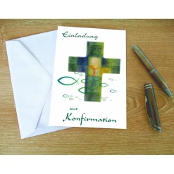 Klappkarte, Einladung,  zur Konfirmation Format DIN 6 hoch