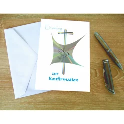 Klappkarte, Einladung,  zur Konfirmation Format DIN 6 hoch