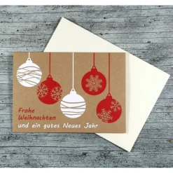 Klappkarte **5Kugeln** von ZWEIFARBIG Kraftpapier Weihnachtswünsche Frohe Weihnachten Grußkarte Kugeln