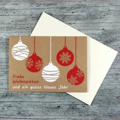 Klappkarte **5Kugeln** von ZWEIFARBIG Kraftpapier Weihnachtswünsche Frohe Weihnachten Grußkarte Kugeln