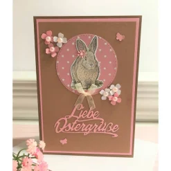 Klappkarte Ostern, Osterkarte, Hase mit Blüten